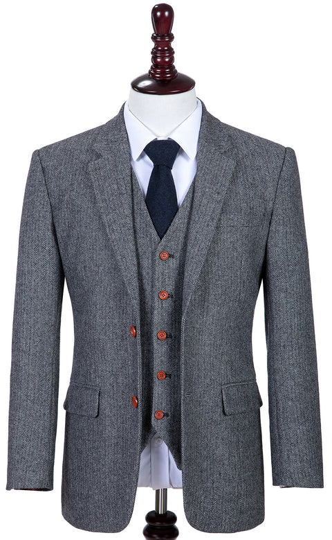 Classic Grey Herringbone Tweed Fabric Sample