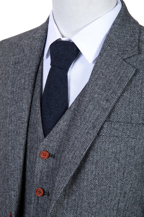 Classic Grey Herringbone Tweed Jacket