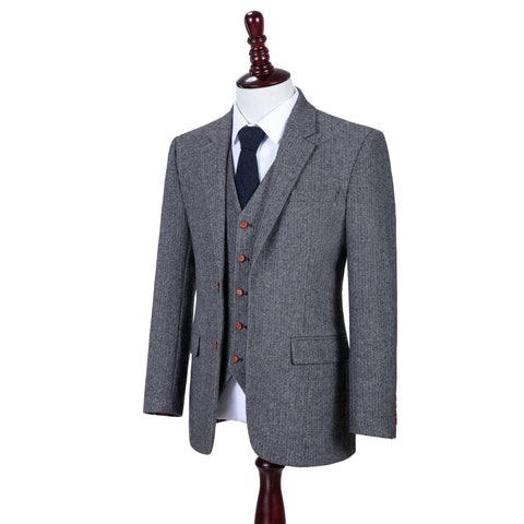Classic Grey Herringbone Tweed Jacket