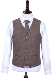 Light Brown Herringbone Tweed 3 Piece Suit