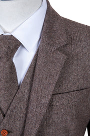 Light Brown Herringbone Tweed 3 Piece Suit