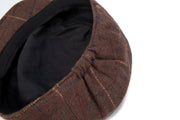 Brown Overcheck Twill Tweed Flat Cap