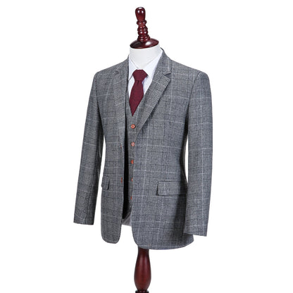Light Grey Houndstooth Plaid Tweed Suit