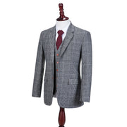Light Grey Houndstooth Plaid Tweed 3 Piece Suit