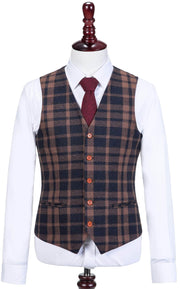 Brown Navy Plaid Tweed Waistcoat