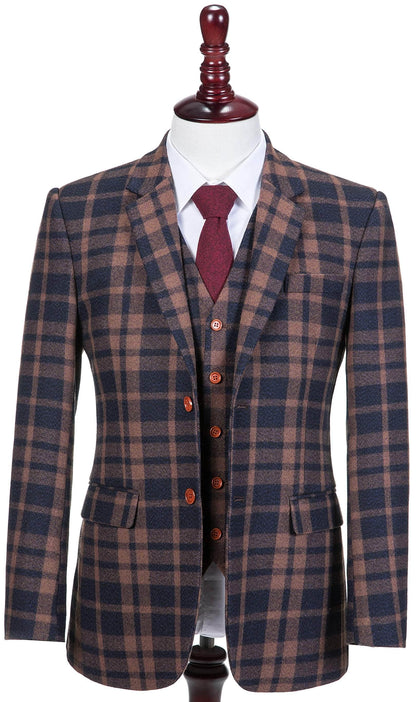 Brown Navy Plaid Tweed Suit