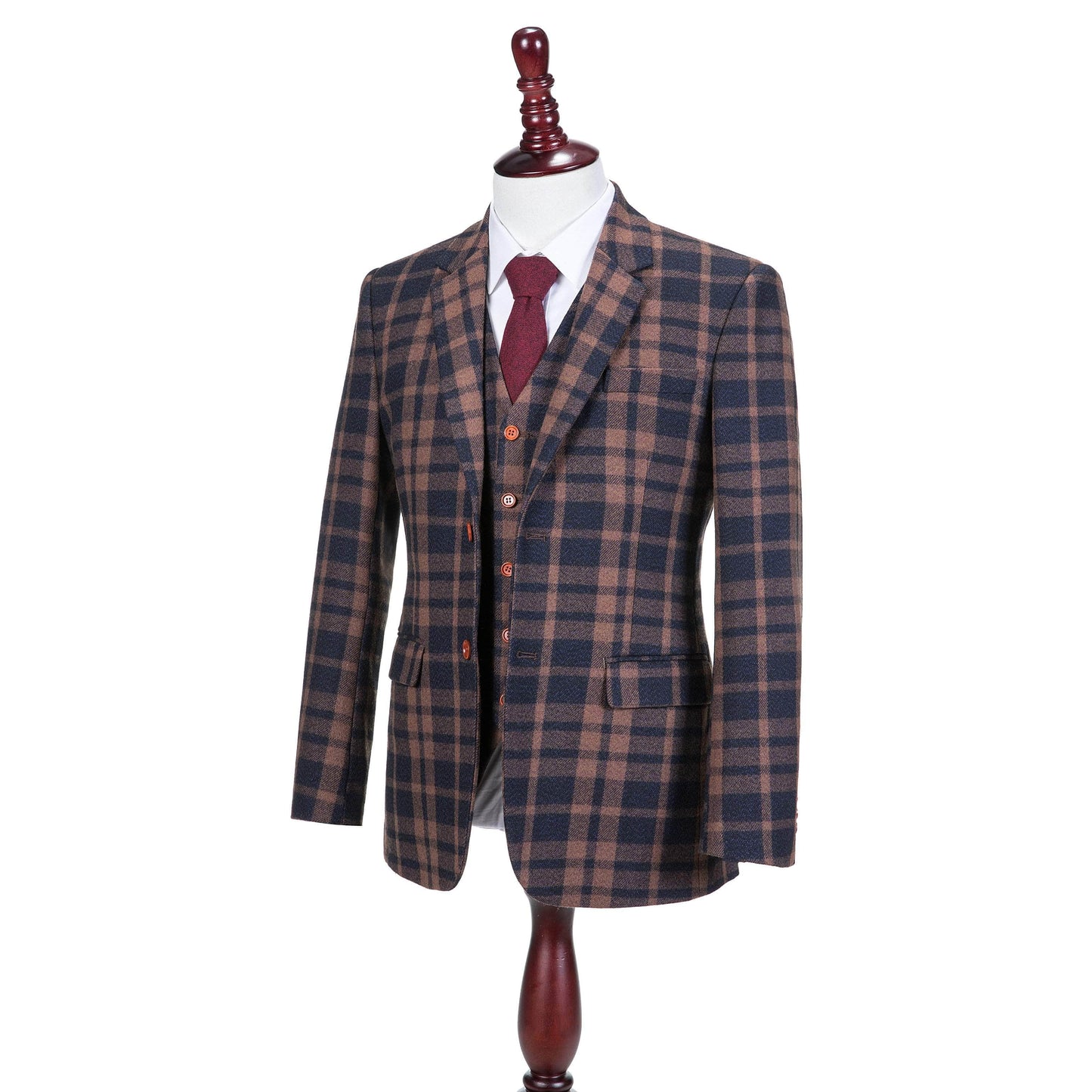 Brown Navy Plaid Tweed Suit