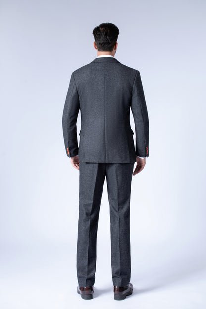 Charcoal Grey Herringbone Tweed Suit