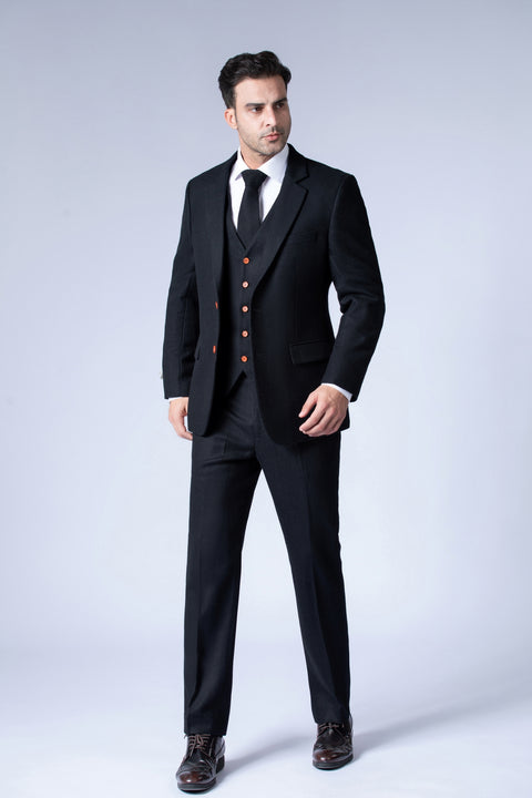 Black Twill Tweed 3 Piece Suit