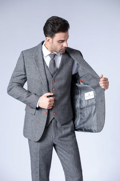 Classic Grey Herringbone Tweed Suit