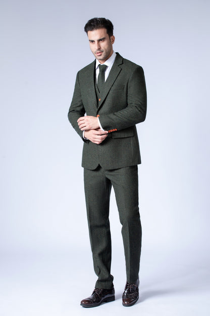 Green Herringbone Tweed Suit