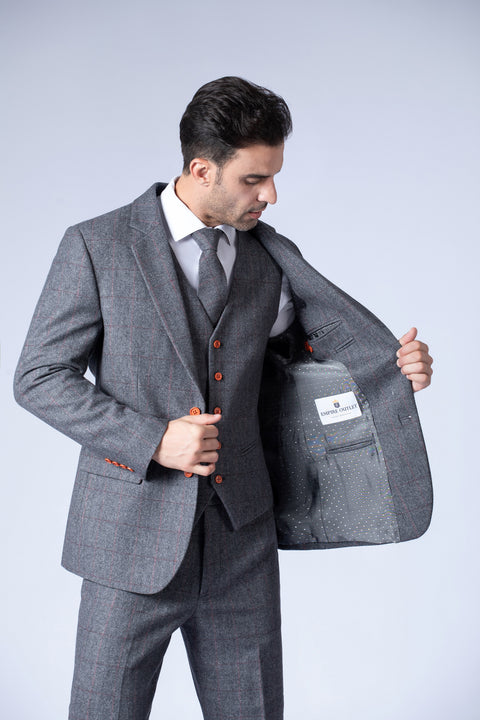 Traditional Grey Estate Herringbone Tweed 3 Piece Suit