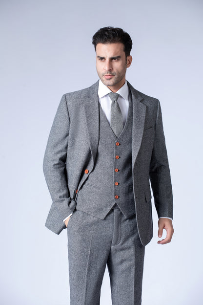 Classic Grey Barleycorn Tweed Suit