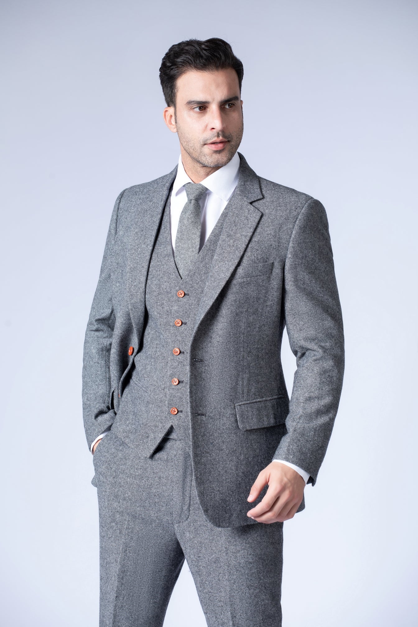 Classic Grey Barleycorn Tweed Suit