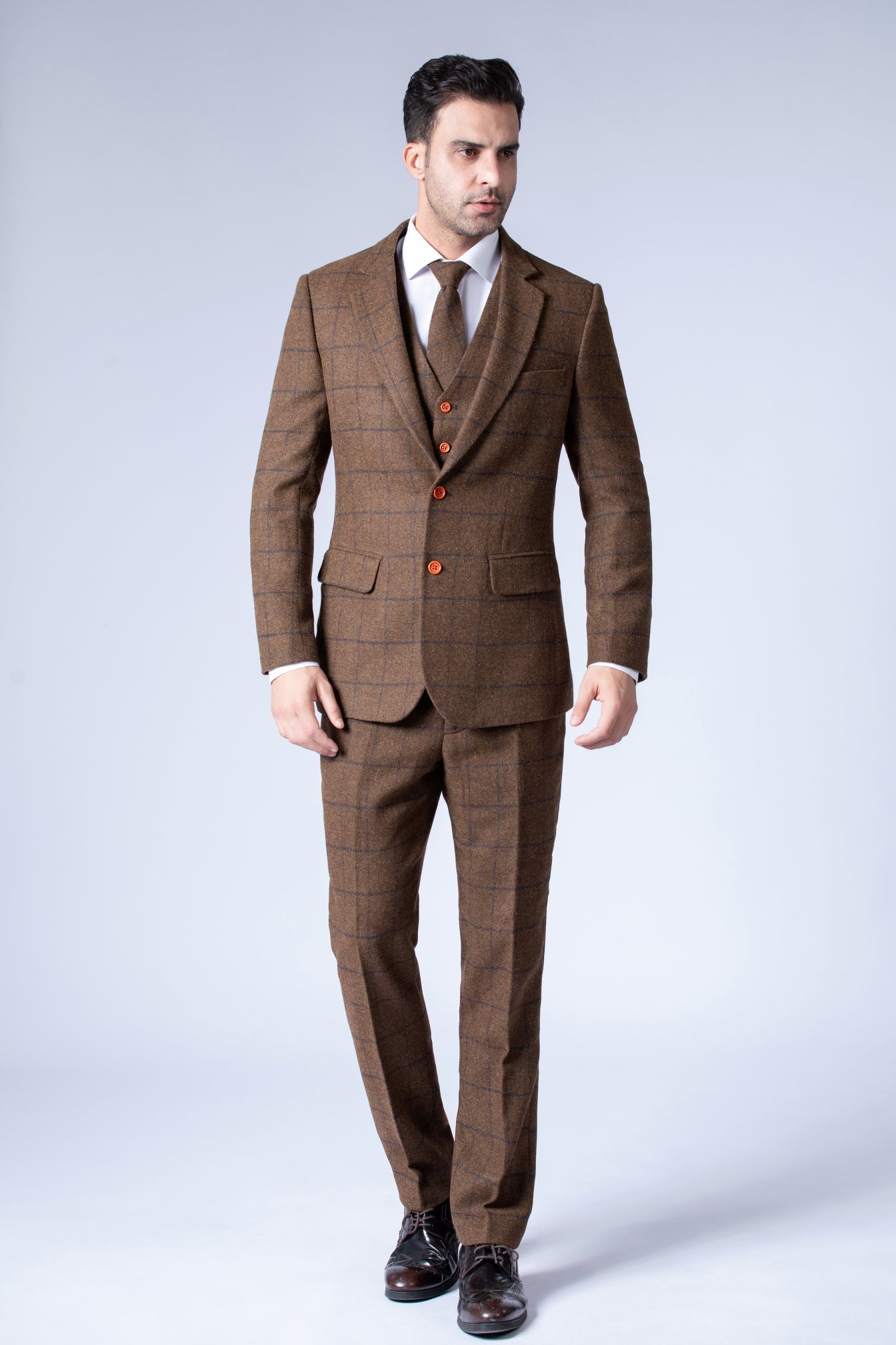 Country Brown Windowpane Tweed Suit