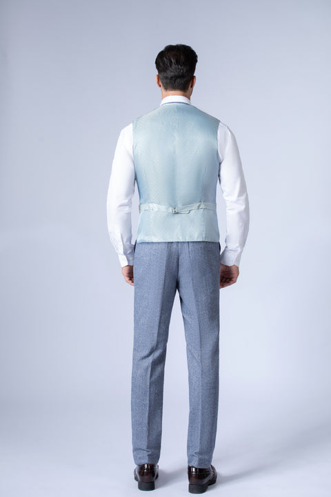 Grey Blue Herringbone Tweed Waistcoat