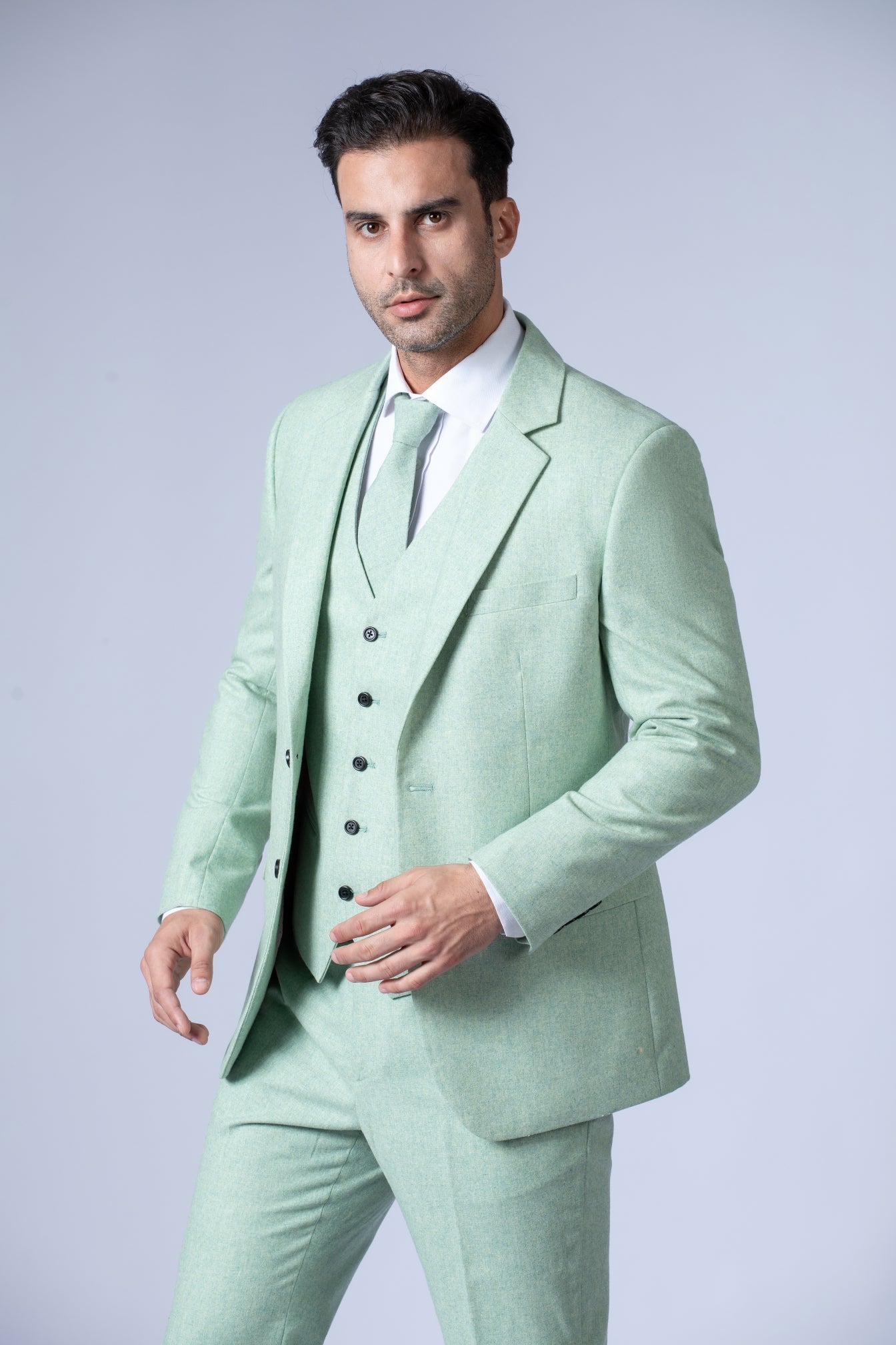 Light Green Twill Tweed Suit
