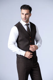 Dark Brown Herringbone Tweed 3 Piece Suit