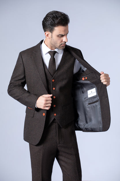 Dark Brown Herringbone Tweed Suit
