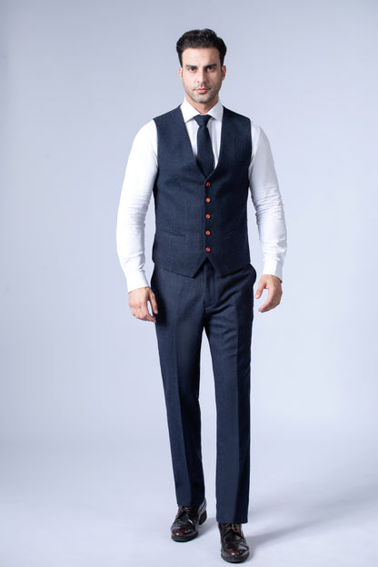 Navy Herringbone Tweed Suit