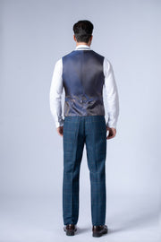 Blue Overcheck Twill Tweed Waistcoat