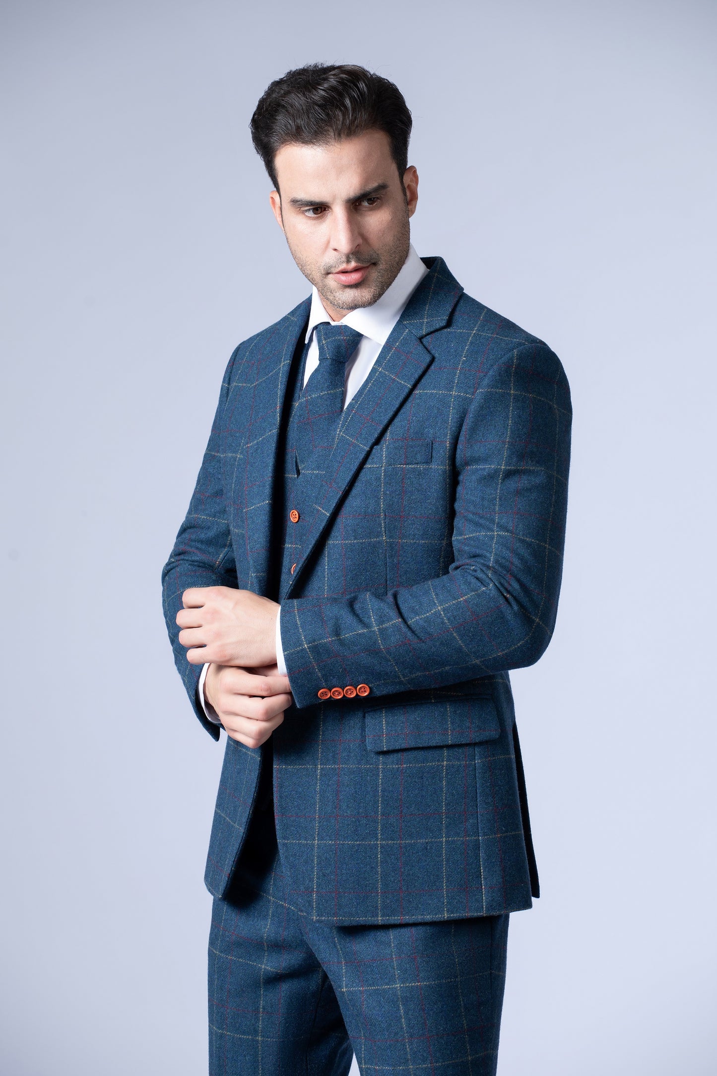 Blue Overcheck Twill Tweed Suit