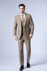 Brown Prince of Wales Tweed 3 Piece Suit