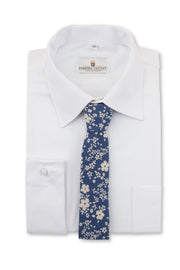 Blue Floral Linen Tie