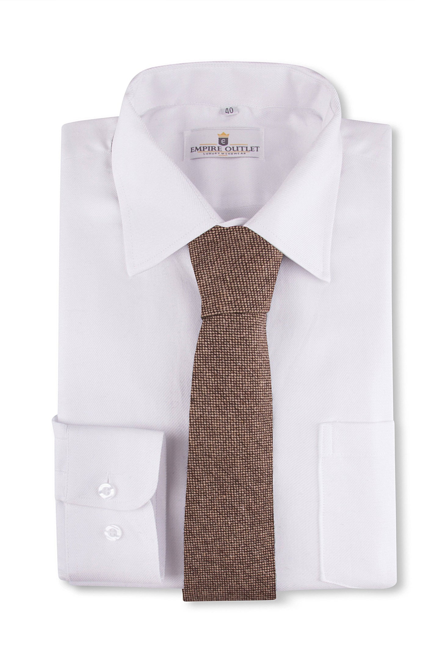 Classic Brown Barleycorn Tweed Tie on a white wedding shirt