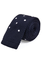 Navy White Spot Knitted Tie 