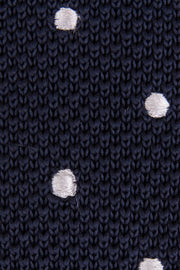 Close up of Navy White Spot Knitted Tie 