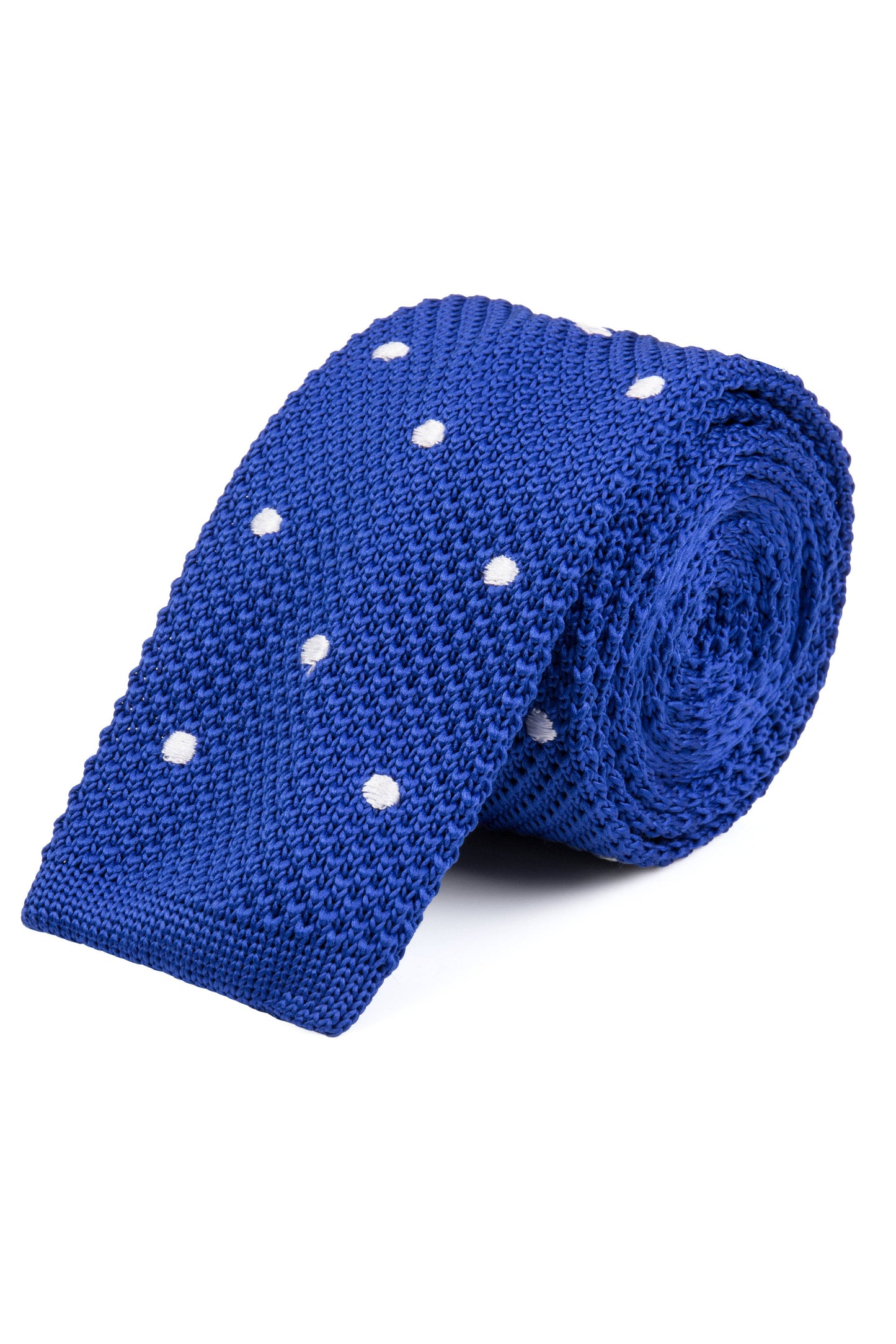 Royal Blue White Spot Knitted Tie by Empire Outlet Men's Wedding Accessories