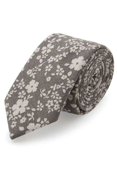 Grey Floral Linen Tie by Empire Outlet Luxury Menswear