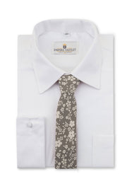 Grey Floral Linen Tie on a white shirt