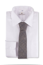 Grey Blue Prince of Wales Tweed Tie on a white shirt