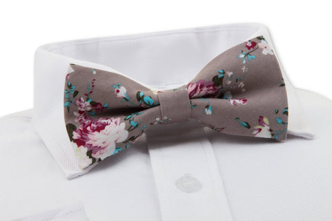 Close up of Grey Floral Bow Tie