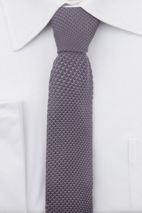 Close up of Grey Knitted Tie on a shirt