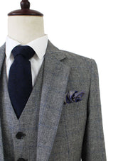 Grey Blue Prince of Wales Tweed 3 Piece Suit