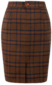 Chestnut Windowpane Plaid Tweed Skirt Womens