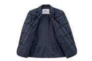 Blue Plaid Overcheck Tweed Jacket Womens