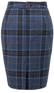 Blue Plaid Overcheck Tweed Skirt Womens