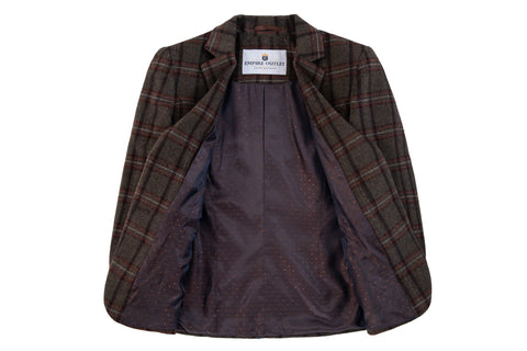 Brown Windowpane Plaid Tweed Jacket Womens
