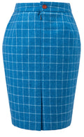 Sky Blue Windowpane Tweed Skirt Womens