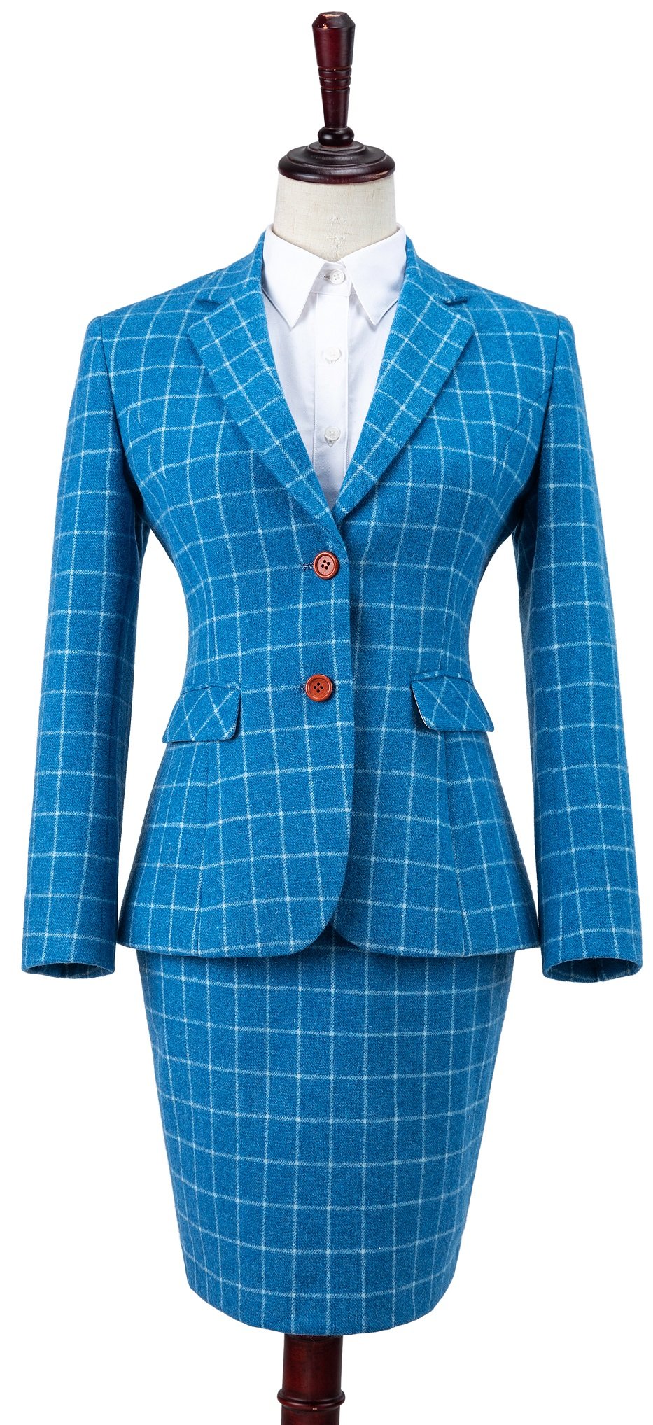 Sky Blue Windowpane Tweed Suit Womens