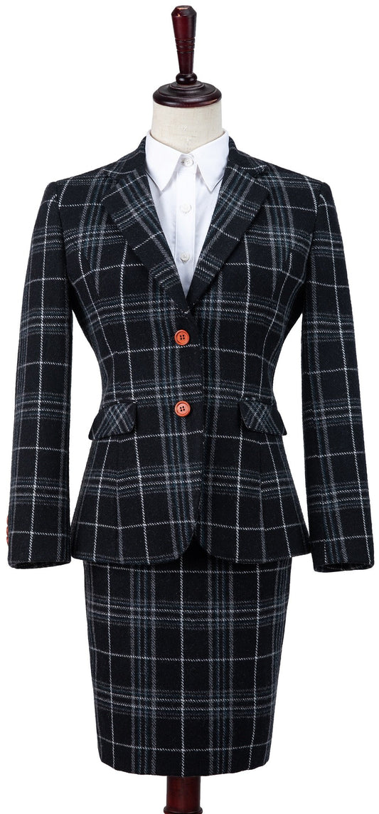 Black Plaid Overcheck Tweed Suit Womens