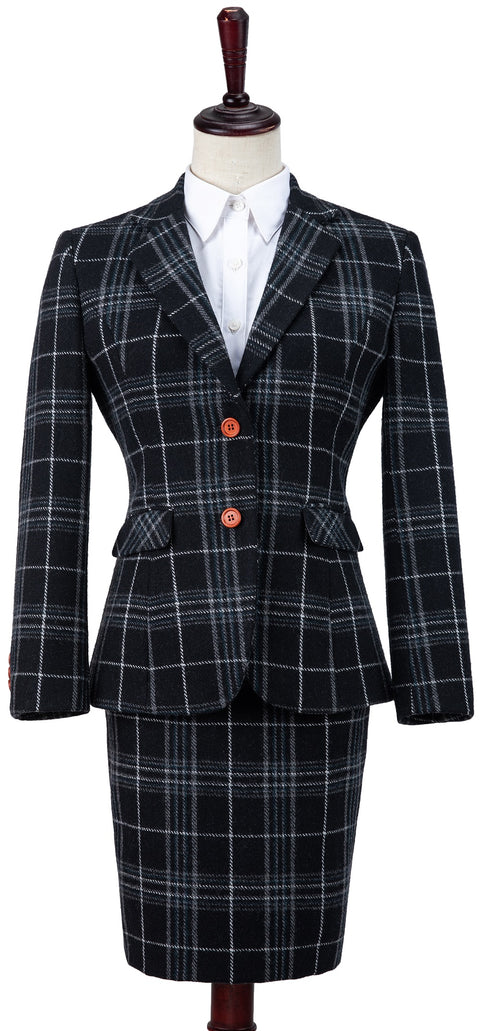 Black Plaid Overcheck Tweed Jacket Womens