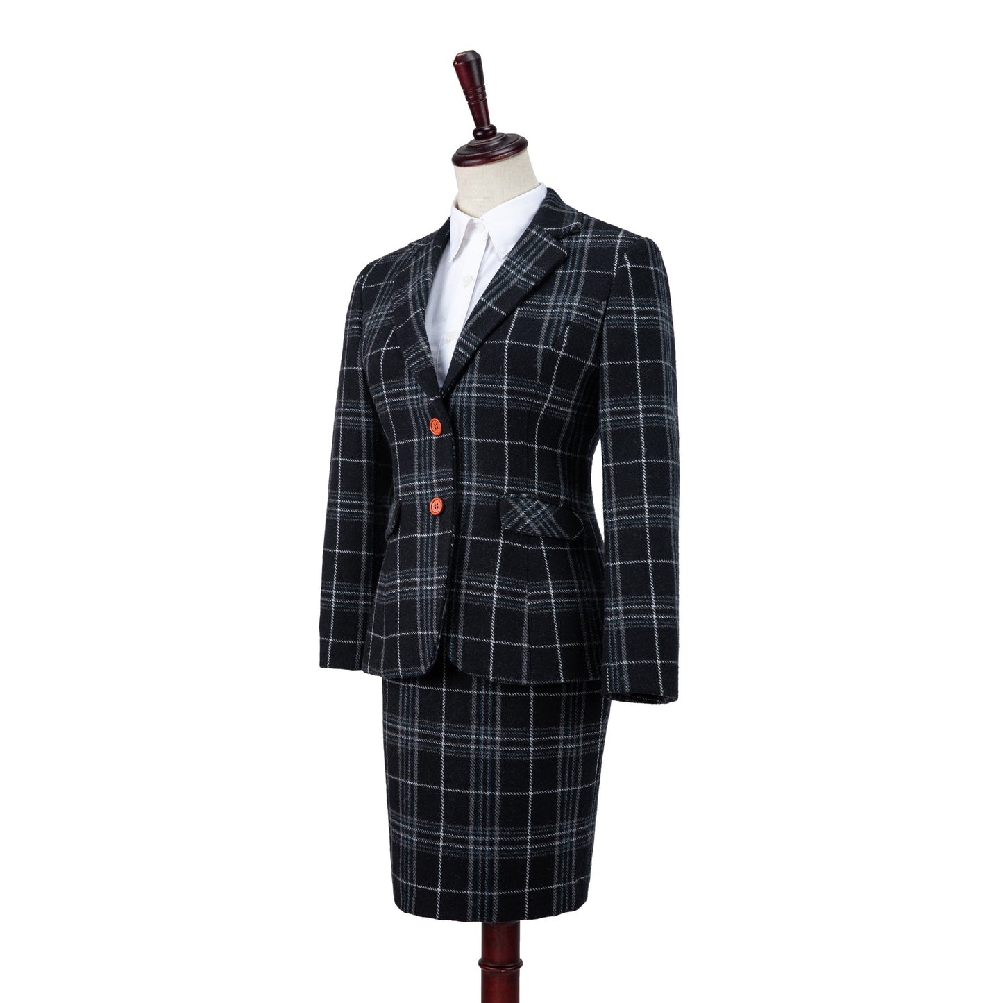 Black Plaid Overcheck Tweed Suit Womens