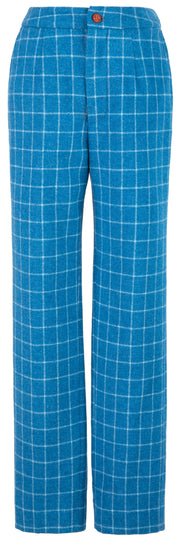 Sky Blue Windowpane Tweed Trousers Womens