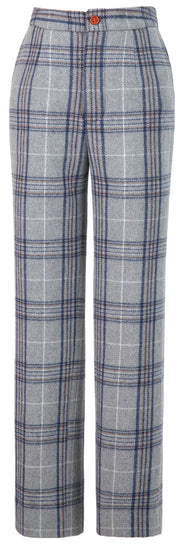 Light Grey Plaid Overcheck Tweed Trousers Womens