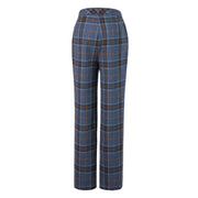 Blue Plaid Overcheck Tweed Trousers Womens